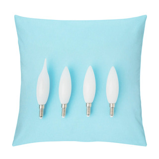 Personality  Top View Of Different White Lamps Isolated On Blue Pillow Covers