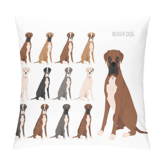 Personality  Boxer Dog Clipart. All Coat Colors Set.  Different Position. All Dog Breeds Characteristics Infographic. Vector Illustration Pillow Covers