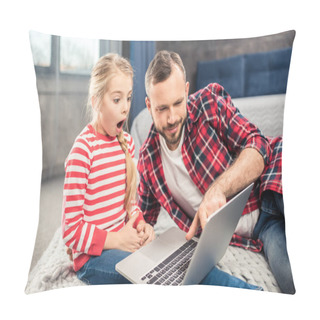 Personality  Father And Daughter Using Laptop  Pillow Covers