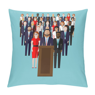 Personality  Vector Flat  Illustration Of A Speaker, Party Candidate Or Leader Pillow Covers
