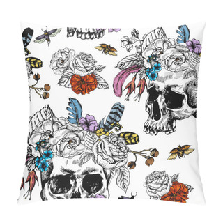 Personality  Vector Skull, Flowers Day Of The Dead, Black And White Pillow Covers