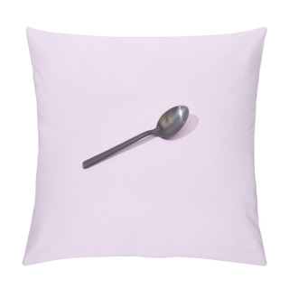 Personality  Metal Shiny Black Spoon On Violet Background Pillow Covers