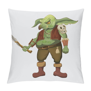Personality  Orc, Character, Computer Games, Dagger, Cartoon, Vector Illustration Pillow Covers