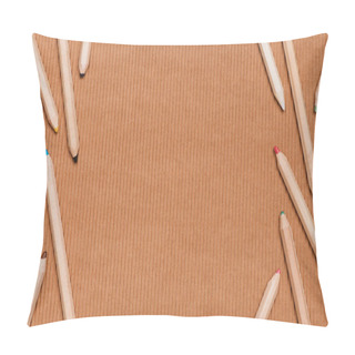 Personality  Top View Of Arranged Colorful Pencils On Beige  Pillow Covers