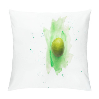 Personality  Top View Of Whole Ripe Lime On White Surface With Green Watercolor Pillow Covers