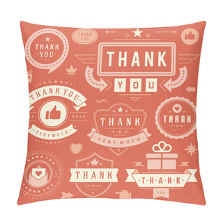 Personality Thank You Labels And Badges Typography Design Elements Set Pillow Covers