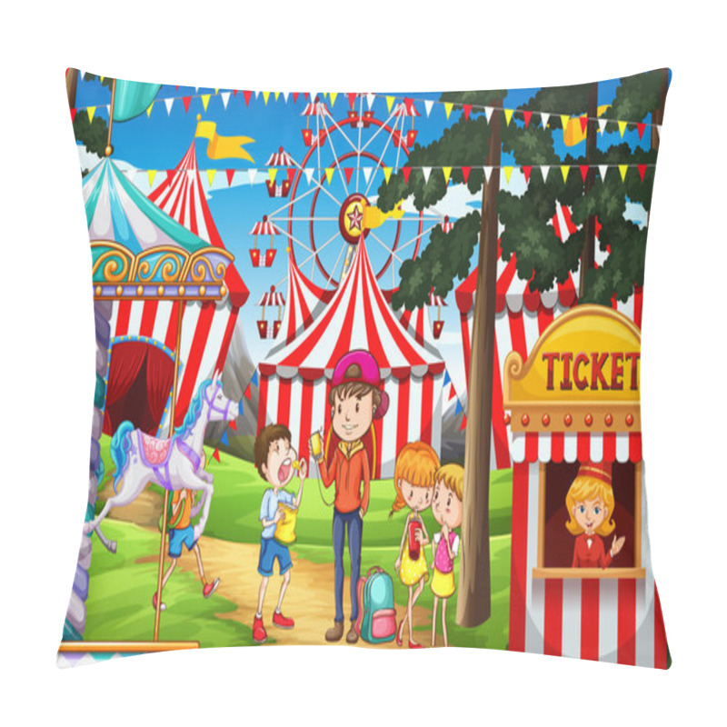 Personality  People having fun at the circus pillow covers