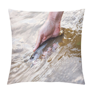 Personality  Fisher Holds A Grayling Pillow Covers