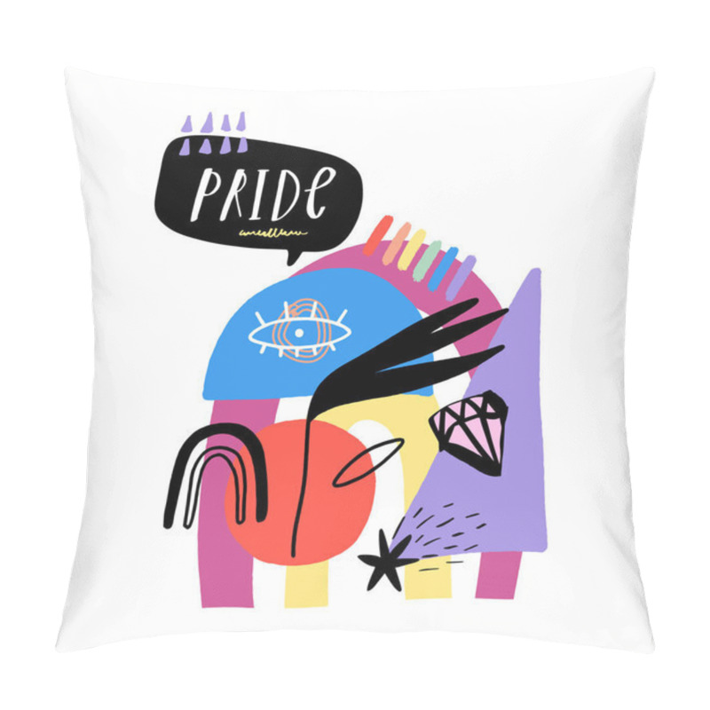 Personality  Gay Pride LGBT rainbow concept. Speech bubble. Doodle style vector colorful illustration. pillow covers