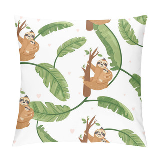 Personality  Seamless Pattern With Mother Sloth And Baby Holding On A Branch. Pillow Covers