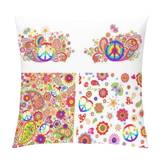 Personality  T-shirt Prints And Wallpaper With Hippie Symbolic And Colorful Abstract Flowers Pillow Covers