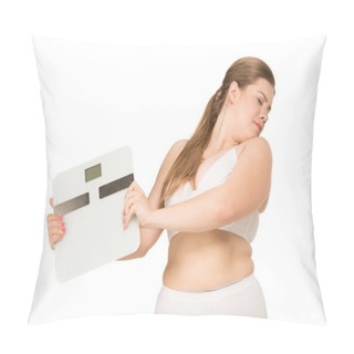 Personality  Overweight Woman Holding Scales Pillow Covers