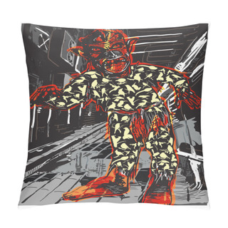 Personality  ZOMBIE In Pajamas On The Night Street, Vector Illustration. Pillow Covers