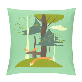 Personality  Summer Landscape With Trees, Fox And Elk Pillow Covers