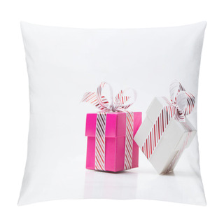 Personality  Pink And White Gift Box Tied With White Red Stripe Ribbon Pillow Covers