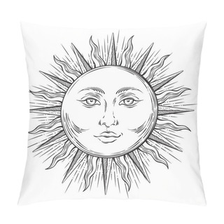 Personality  Antique Style Hand Drawn Art Sun. Boho Chic Tattoo Design Vector Pillow Covers