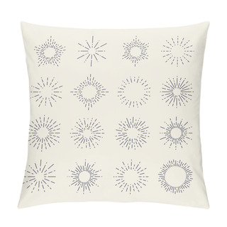 Personality  Set Of Vintage Sunbursts In Different Shapes. Trendy Hand Drawn Retro Bursting Rays Design Elements. Hipster Vector Illustration Pillow Covers