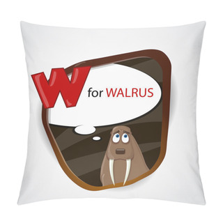 Personality  The English Alphabet Of Animal Theme. W For Walrus. Vector Illustration Pillow Covers