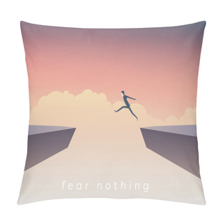 Personality  Businessman Jumping Over Chasm Vector Concept. Symbol Of Business Success, Challenge, Risk, Courage. Pillow Covers