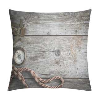 Personality  Compass,sextant And Spyglass On The Timber Pillow Covers