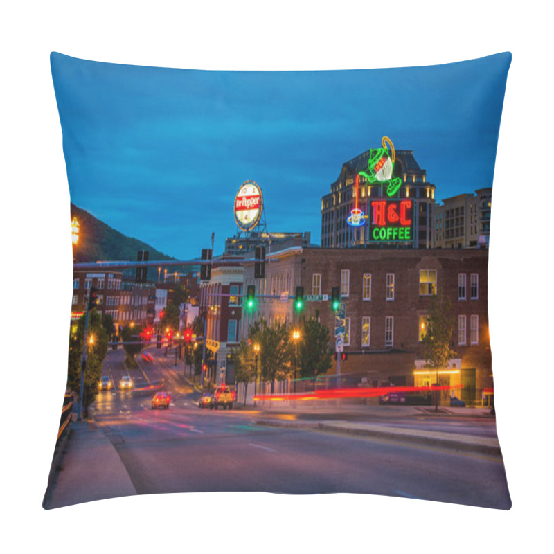 Personality  Neon Signs And Buildings Along Williamson Road At Night In Downt Pillow Covers