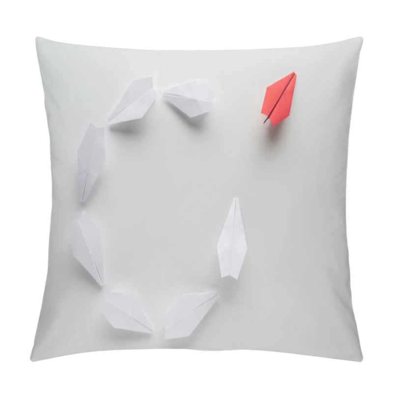 Personality  Flat Lay With White And Red Paper Planes On Grey Surface Pillow Covers