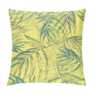 Personality  Green Blue Tropical Palm Leaves, Jungle Leaf Seamless Floral Pattern On Sunny Yellow Background Pillow Covers