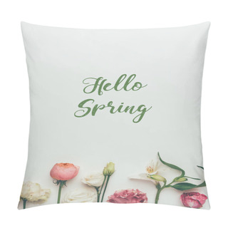 Personality  Beautiful Tender Blooming Flowers And Inscription Hello Spring On Grey Pillow Covers