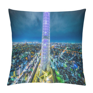Personality  Asia Business Concept For Real Estate And Corporate Construction - Panoramic Urban City Skyline Aerial View Under Twilight Sky And Neon Night In Tokyo, Japan Pillow Covers