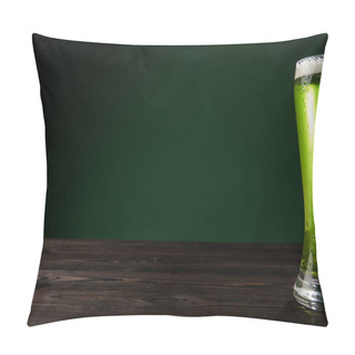 Personality  Glass Of Green Beer With Foam On Wooden Table, St Patricks Day Concept Pillow Covers