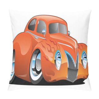 Personality  Custom American Street Rod Car Cartoon, Orange With Classic Hot Rod Flames And Big Chrome Rims, Isolated Vector Illustration For Easy Editing. Pillow Covers