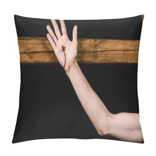 Personality  Cropped View Of Jesus Crucified On Wooden Cross Isolated On Black  Pillow Covers