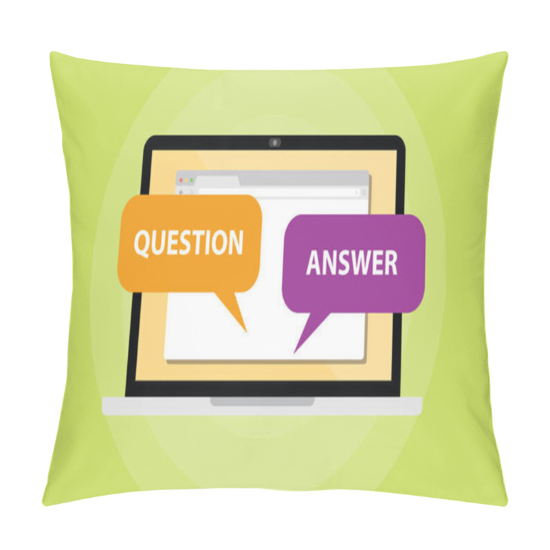 Personality  question and answer chat concept on laptop screen vector illustration pillow covers