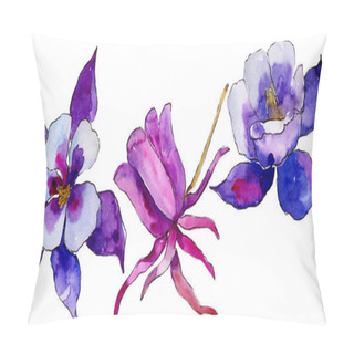 Personality  Watercolor Blue Aquilegia Flower. Floral Botanical Flower. Isolated Illustration Element. Aquarelle Wildflower For Background, Texture, Wrapper Pattern, Frame Or Border. Pillow Covers