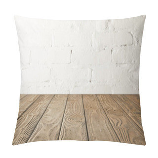 Personality  Brown Wooden Tabletop And White Wall With Bricks Pillow Covers