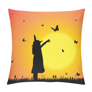 Personality  Silhouette Of A Girl With Butterflies. Pillow Covers