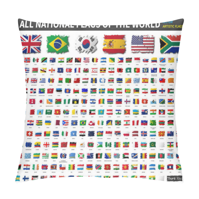 Personality  All national flags of the world . Artistic watercolor painting flat design . Vector pillow covers