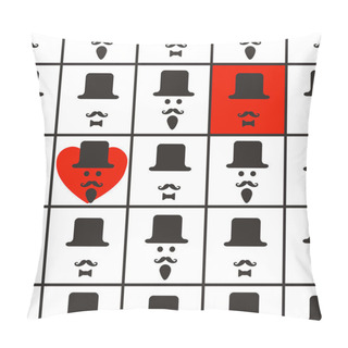 Personality  Interesting Geometric Pattern For Men On A White Background. Men's Faces In The Squares And Red Hurt. Background For Gentlemen. Pillow Covers