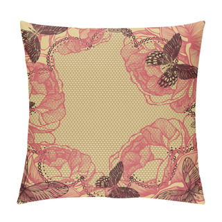 Personality  Flower Background With Lace, Roses And Butterflies. Vector Illus Pillow Covers