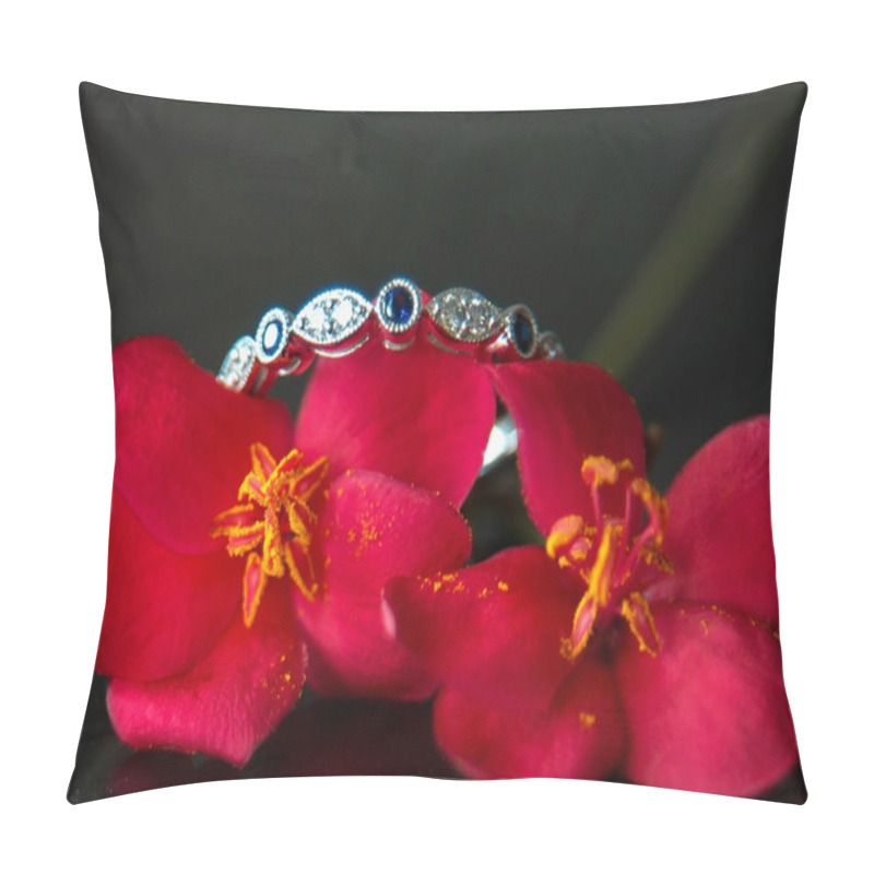Personality  Diamond Ring With Blue Sapphires Pillow Covers