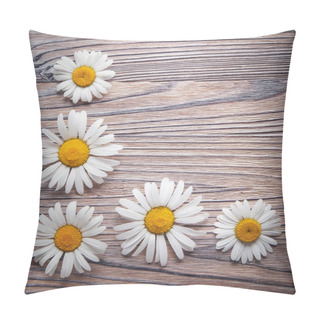Personality  Background Of Daisies On An Old Wood Board. Pillow Covers