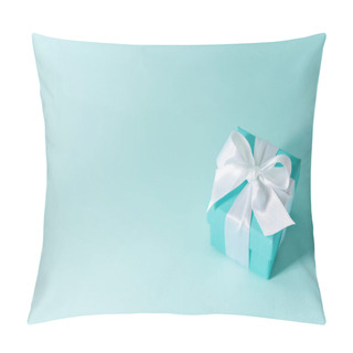 Personality  Blue Color Box Tied With Silk Ribbon On Pastel Blue Background  Pillow Covers