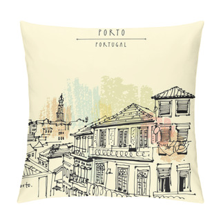 Personality  Postcard With Street, Buildings And Church Pillow Covers