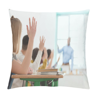 Personality  High School Students Raising Hands To Answer Teachers Question Pillow Covers
