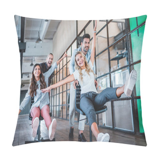 Personality  Happy Young Coworkers Having Fun Together At Workspace  Pillow Covers
