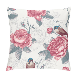 Personality  Botanical Floral Seamless Pattern With Roses And Birds Pillow Covers