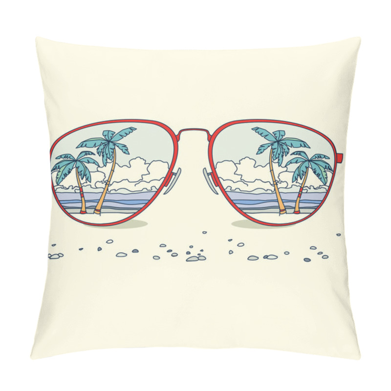 Personality  Reflection of the beach, palm trees, beach in sunglasses pillow covers