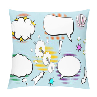 Personality  Set Retro Of Cartoon, Speech Sketch. Comic Speech Bubbles. Empty Dialog Clouds In Pop Art Style With Halftone Shadows. Sketch Black And White. Vector Illustration Pillow Covers