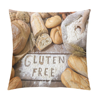 Personality  Gluten Free Breads On Wood Background Pillow Covers