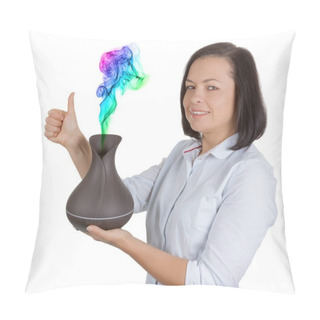 Personality  Aromatherapy Concept. Beautiful Woman With Wooden Electric Ultra Pillow Covers